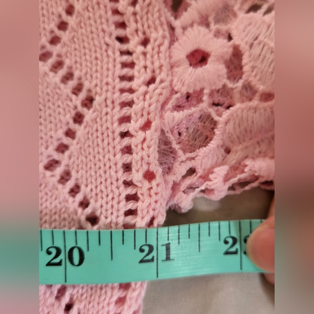 Unbranded Pink Crochet Knit Sweater with Lace Sleeves, Size XS (Oversized) - Picture 6 of 7